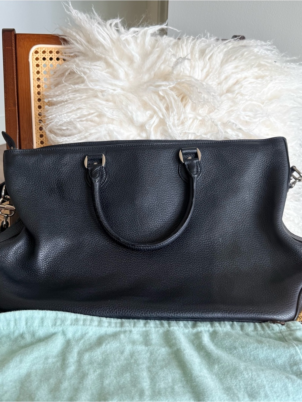 Never used - Mark Cross Black Tumbled (Pebbled) Leather Bag with Shoulder Strap - Picture 4 of 7